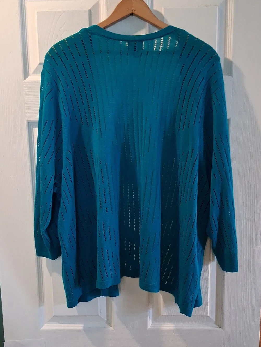 Worthington Teal Open-Front Pointelle Cardigan